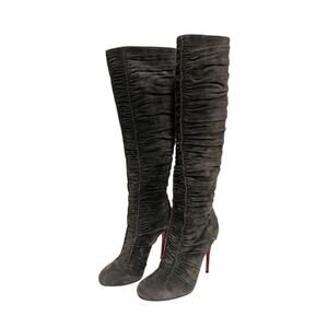 Louboutin Boots Charcoal Gray Suede Stiletto Size 37.5